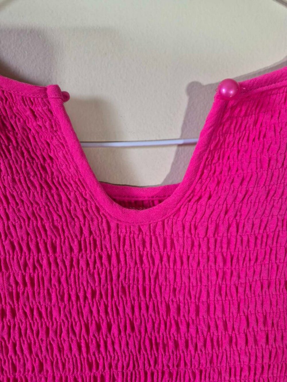 Coloody Fuchsia Pink Smocked Tiered Maxi Dress Flutter Sleeve Plus Size 2XL - Picture 8 of 13